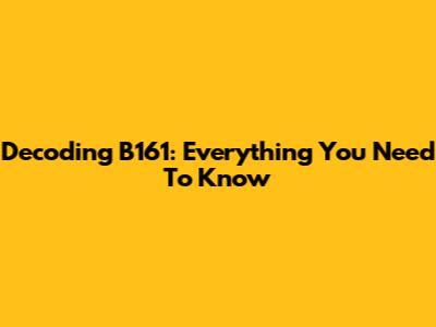 Decoding B161: Everything You Need To Know