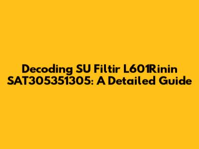 Decoding SU Filtir L601Rinin SAT305351305: A Detailed Guide