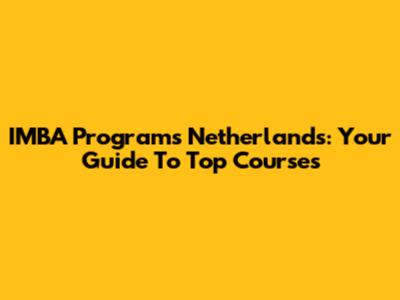 IMBA Programs Netherlands: Your Guide To Top Courses