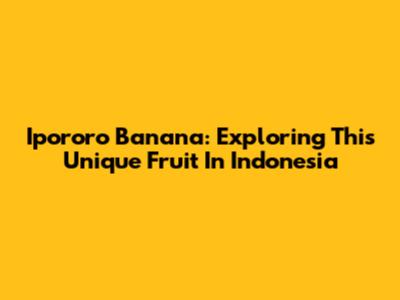 Ipororo Banana: Exploring This Unique Fruit In Indonesia