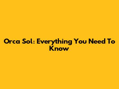 Orca Sol: Everything You Need To Know