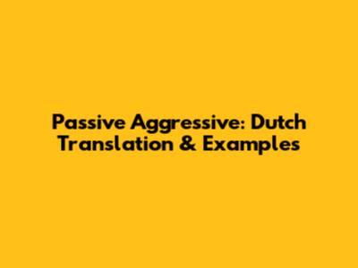 Passive Aggressive: Dutch Translation & Examples