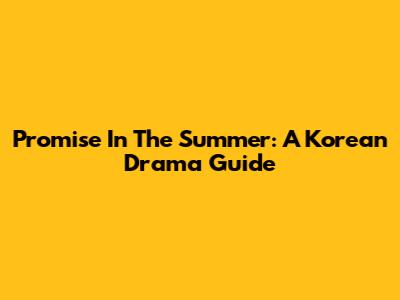 Promise In The Summer: A Korean Drama Guide