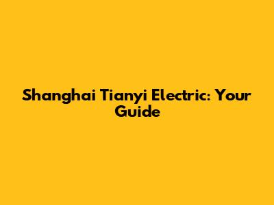 Shanghai Tianyi Electric: Your Guide